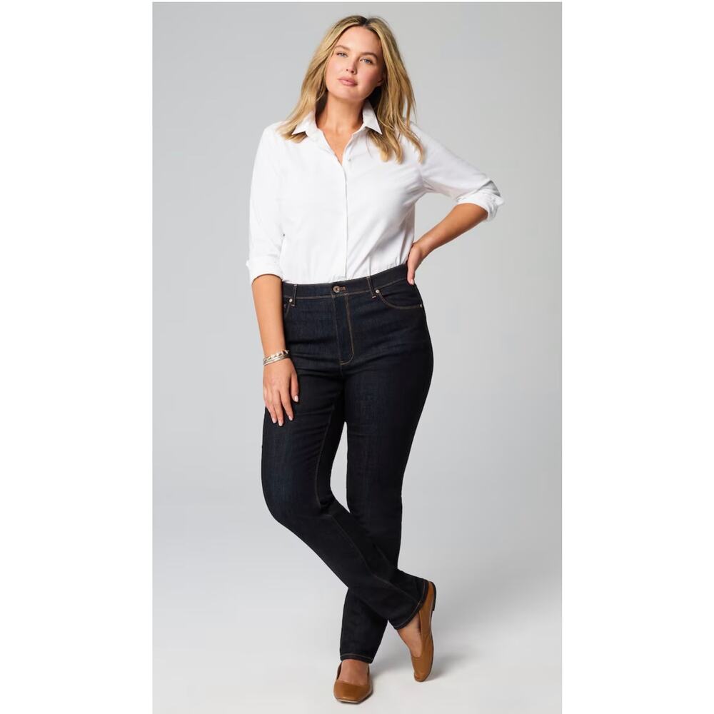 NWT J.Jill High Rise Straight Leg Jeans Monterey Wash Dark Blue Indigo Plus 24W